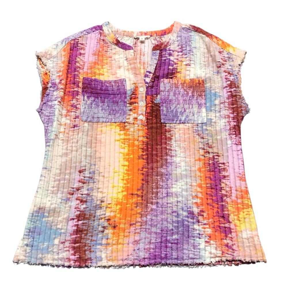 Westbound Womens Size Small Blouse Multicolor Cotton Short Sleeve Textured Shirt